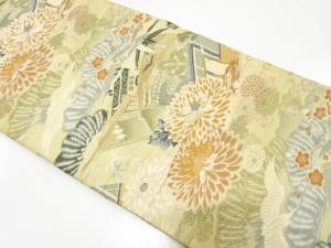 アンティーク　読み本に松竹梅・鶴・菊模様織り出し丸帯（材料）